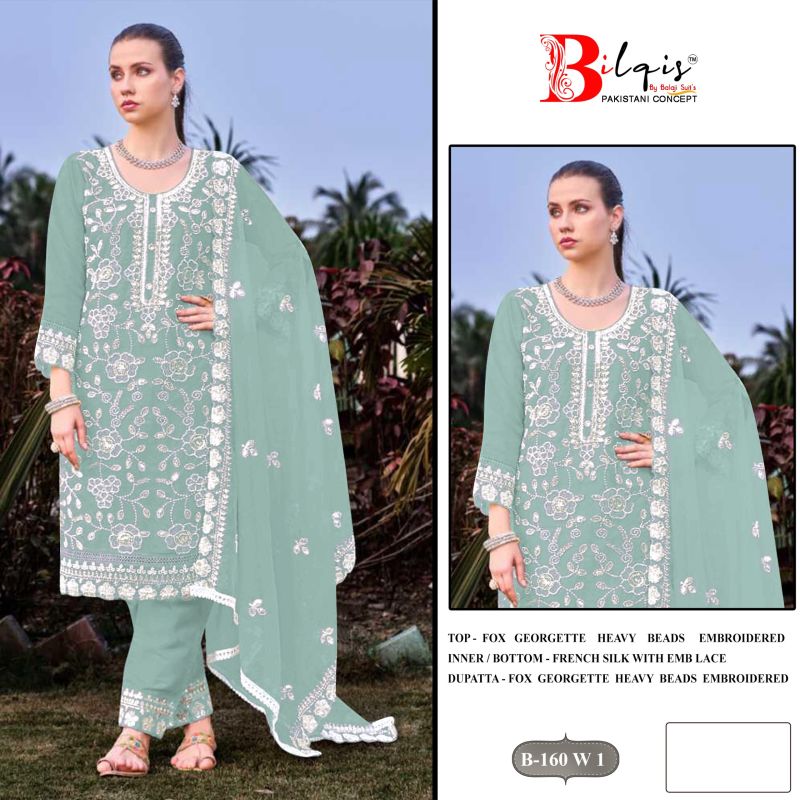 Bilqis B 160 U1 To X1 Fox Georgette Embroidered Salwar Kameez Catalog — Wholesale Salwar Suits, Bilqis wholesale from Surat — Photo 4