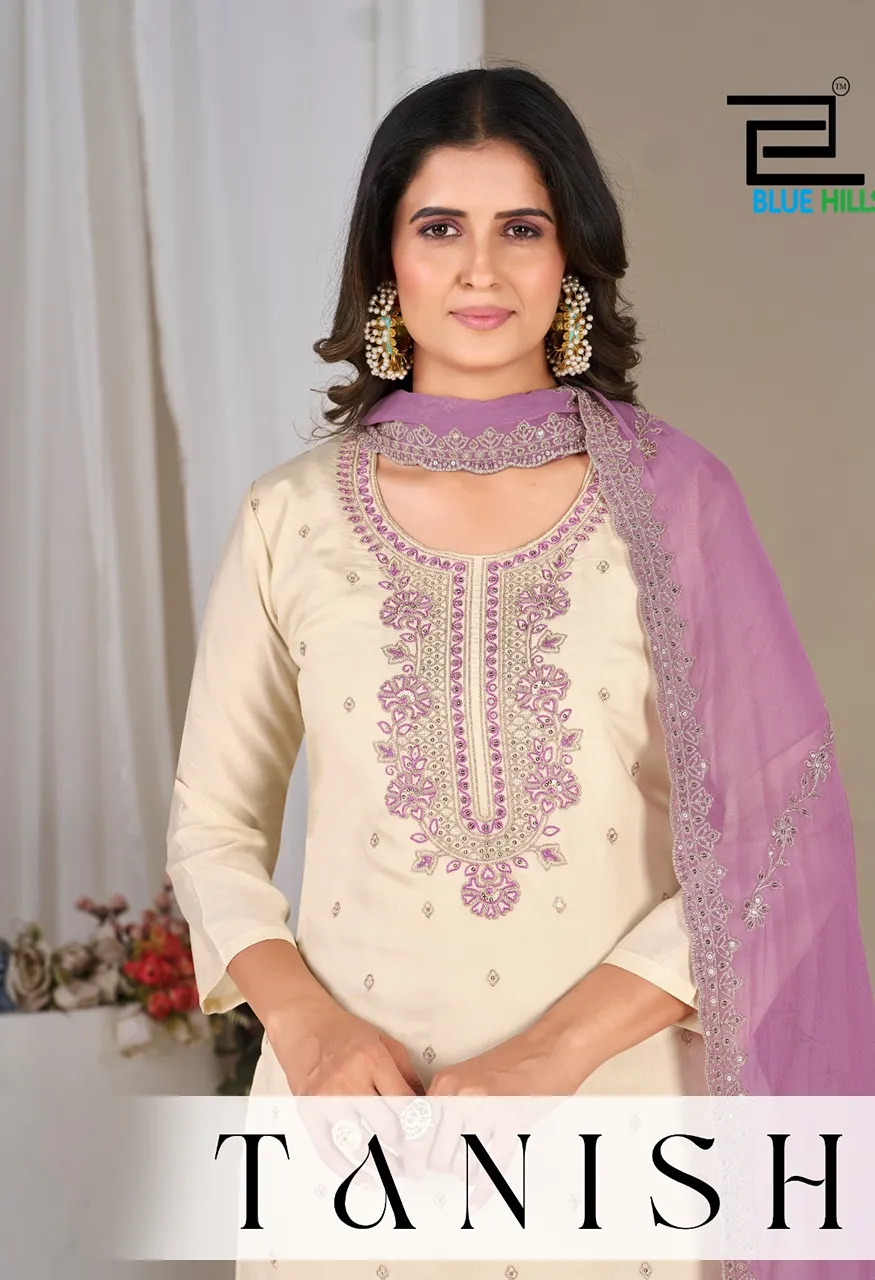 Blue Hills Tanishk Premium Roman Silk 3 Piece Designer Suit Set With Heavy Nazneen Dupatta Set — Wholesale Kurtis, Blue Hills wholesale from Surat — Photo 2
