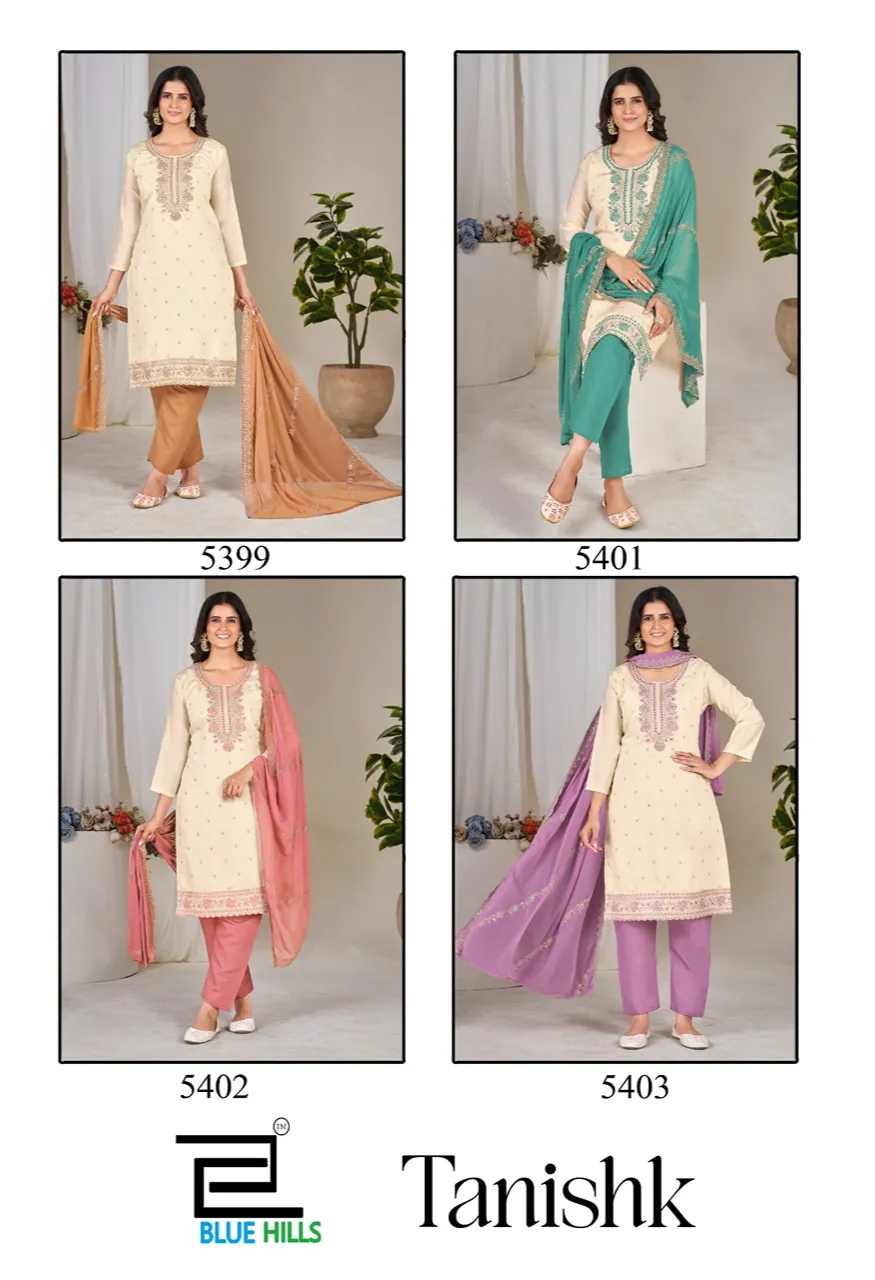 Blue Hills Tanishk Premium Roman Silk 3 Piece Designer Suit Set With Heavy Nazneen Dupatta Set — Wholesale Kurtis, Blue Hills wholesale from Surat — Photo 11