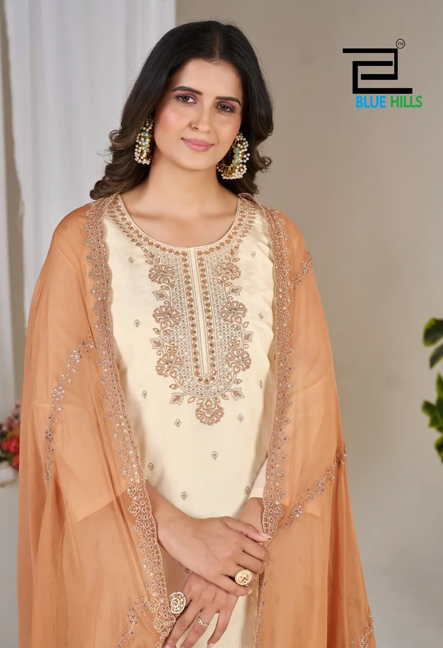 Blue Hills Tanishk Premium Roman Silk 3 Piece Designer Suit Set With Heavy Nazneen Dupatta Set — Wholesale Kurtis, Blue Hills wholesale from Surat — Photo 3