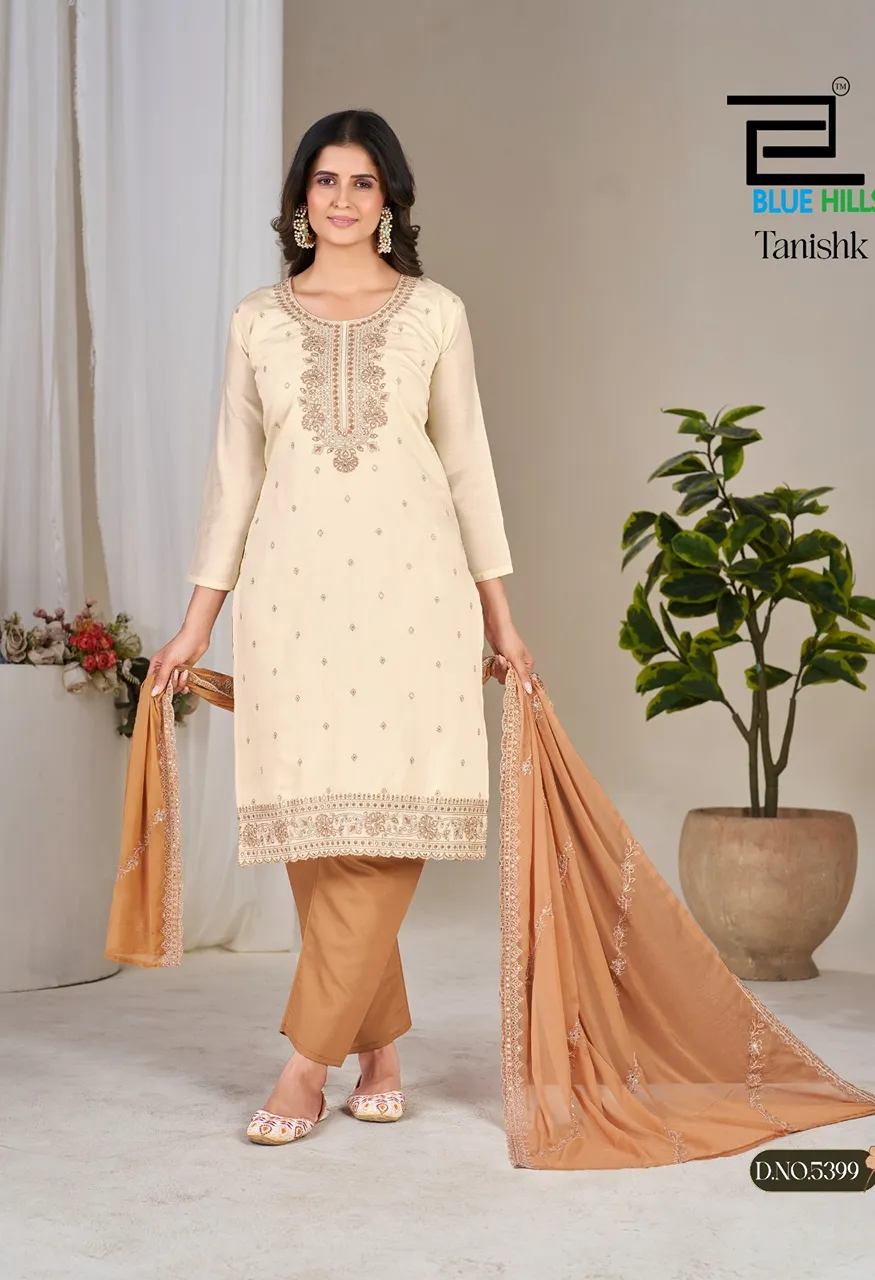 Blue Hills Tanishk Premium Roman Silk 3 Piece Designer Suit Set With Heavy Nazneen Dupatta Set — Wholesale Kurtis, Blue Hills wholesale from Surat — Photo 6