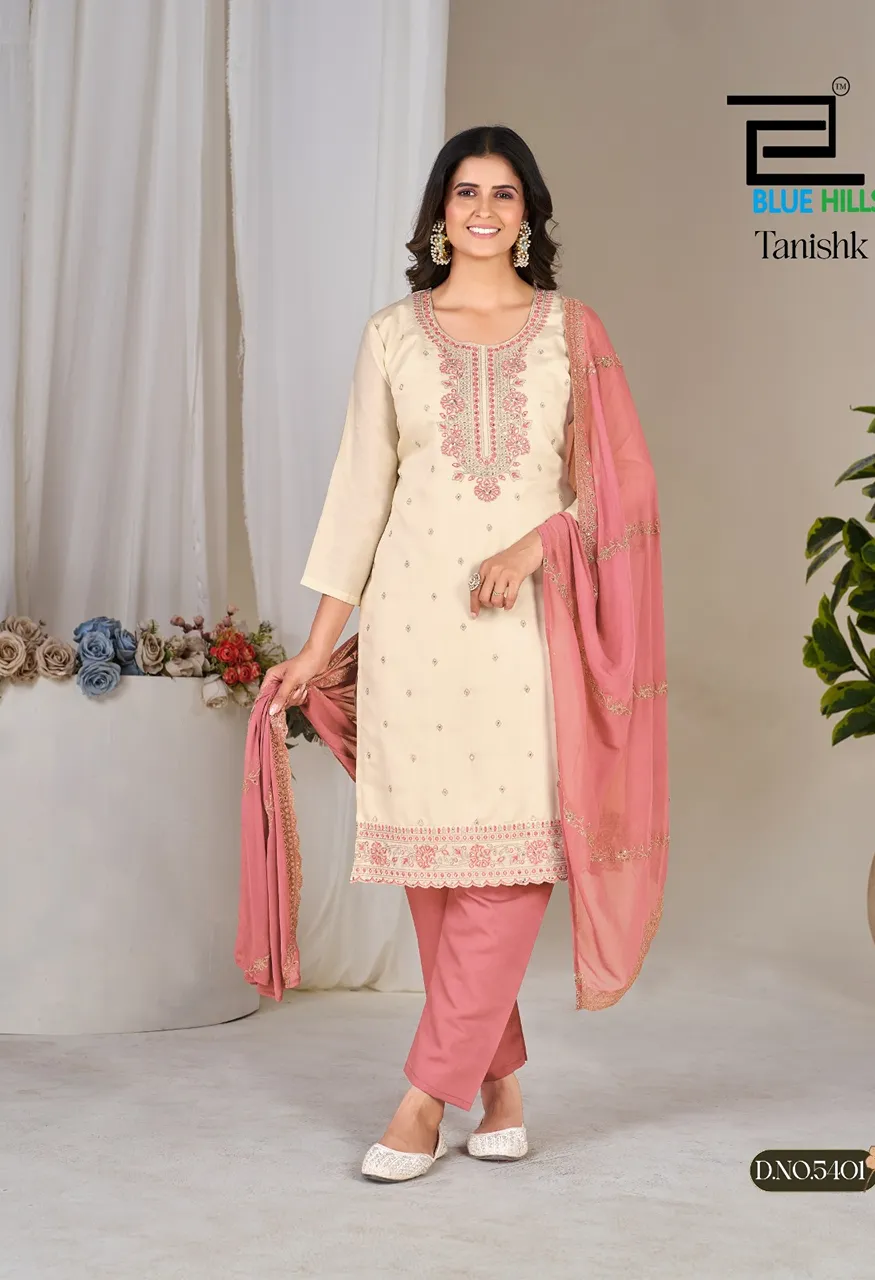 Blue Hills Tanishk Premium Roman Silk 3 Piece Designer Suit Set With Heavy Nazneen Dupatta Set — Wholesale Kurtis, Blue Hills wholesale from Surat — Photo 7