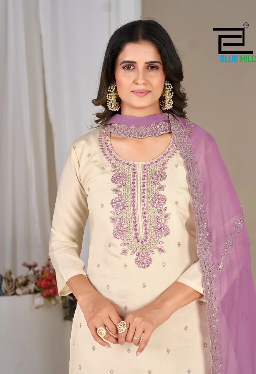 Blue Hills Tanishk Premium Roman Silk 3 Piece Designer Suit Set With Heavy Nazneen Dupatta Set — Wholesale Kurtis, Blue Hills wholesale from Surat — Photo 8