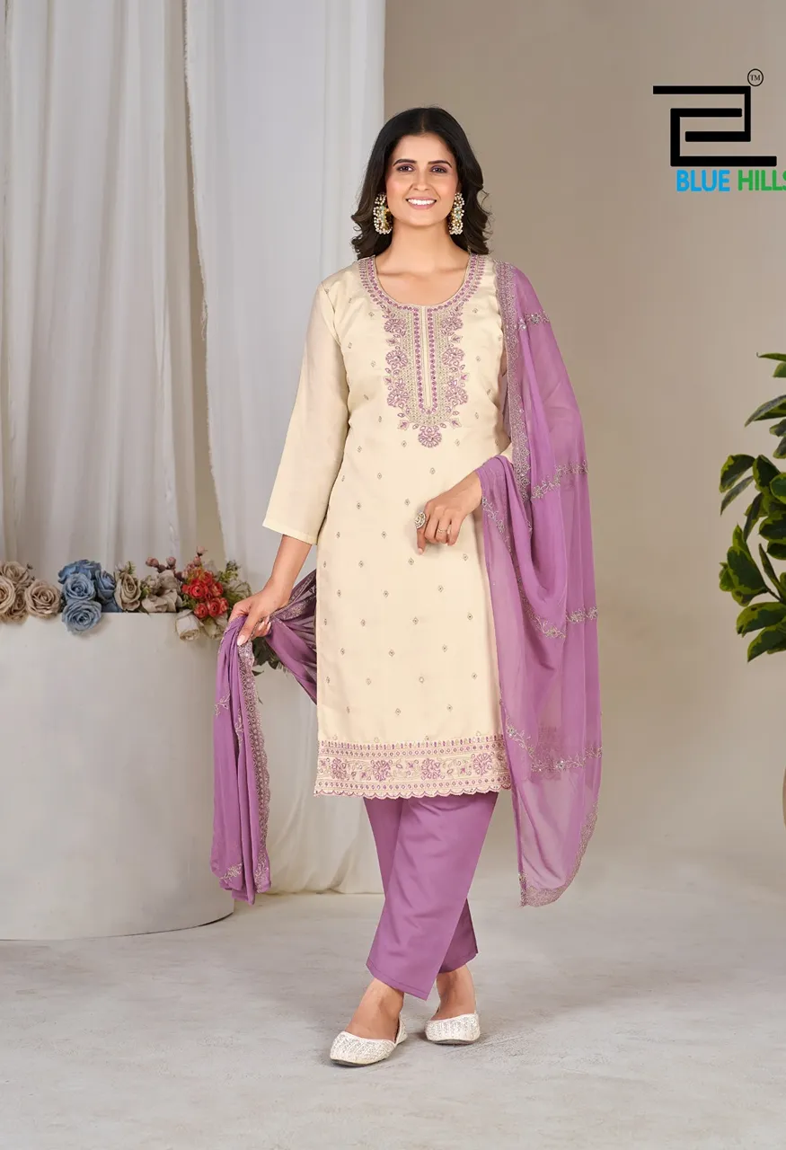 Blue Hills Tanishk Premium Roman Silk 3 Piece Designer Suit Set With Heavy Nazneen Dupatta Set — Wholesale Kurtis, Blue Hills wholesale from Surat — Photo 10