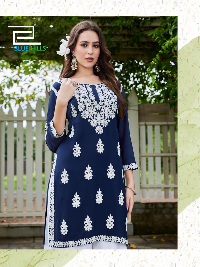 Blue Hills Messi Vol 3 Rayon Thread Work Kurti With Bottom Collection — Wholesale Kurtis, Blue Hills wholesale from Surat — Photo 3