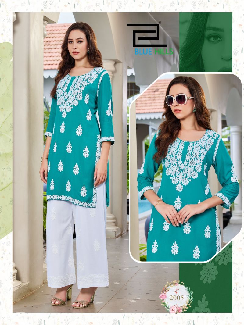 Blue Hills Messi Vol 3 Rayon Thread Work Kurti With Bottom Collection — Wholesale Kurtis, Blue Hills wholesale from Surat — Photo 2