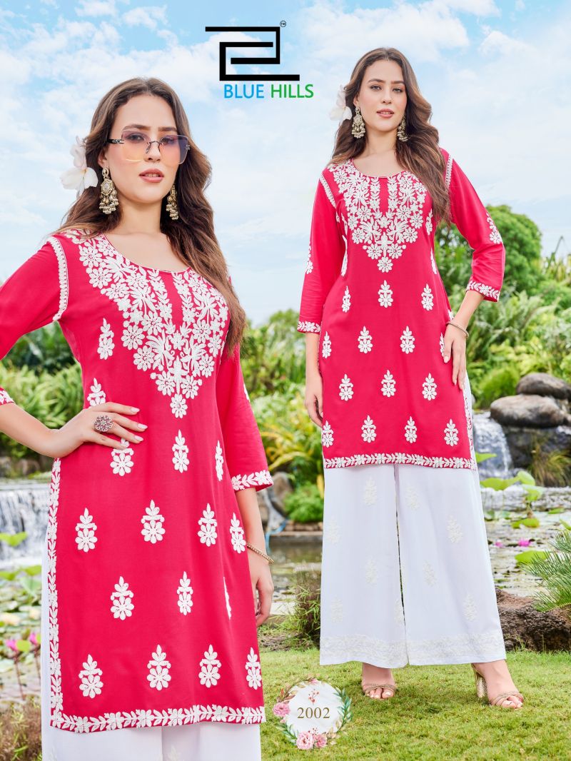 Blue Hills Messi Vol 3 Rayon Thread Work Kurti With Bottom Collection — Wholesale Kurtis, Blue Hills wholesale from Surat — Photo 6