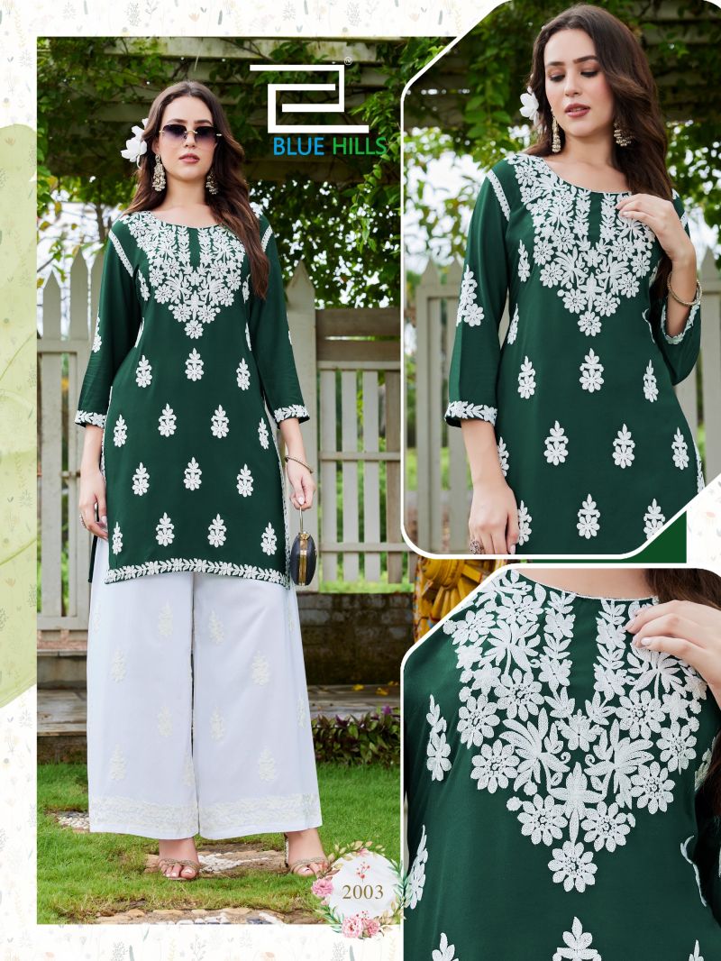 Blue Hills Messi Vol 3 Rayon Thread Work Kurti With Bottom Collection — Wholesale Kurtis, Blue Hills wholesale from Surat — Photo 5