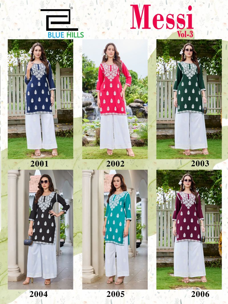 Blue Hills Messi Vol 3 Rayon Thread Work Kurti With Bottom Collection — Wholesale Kurtis, Blue Hills wholesale from Surat — Photo 4