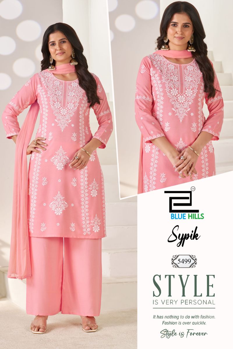 Blue Hills Sypik Rayon Thread Work Kurti With Bottom Dupatta Catalog