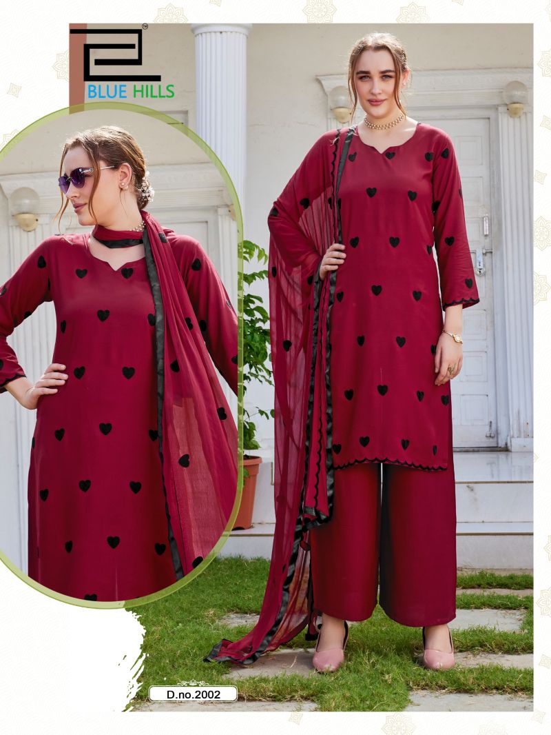 Blue Hills Zeenat Rayon Thread Work Kurti With Bottom Dupatta Collection