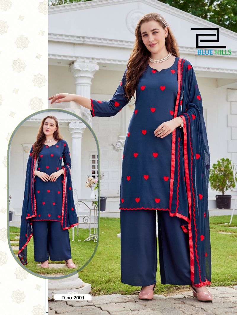 Blue Hills Zeenat Rayon Thread Work Kurti With Bottom Dupatta Collection — Wholesale Salwar Suits, Blue Hills wholesale from Surat — Photo 4