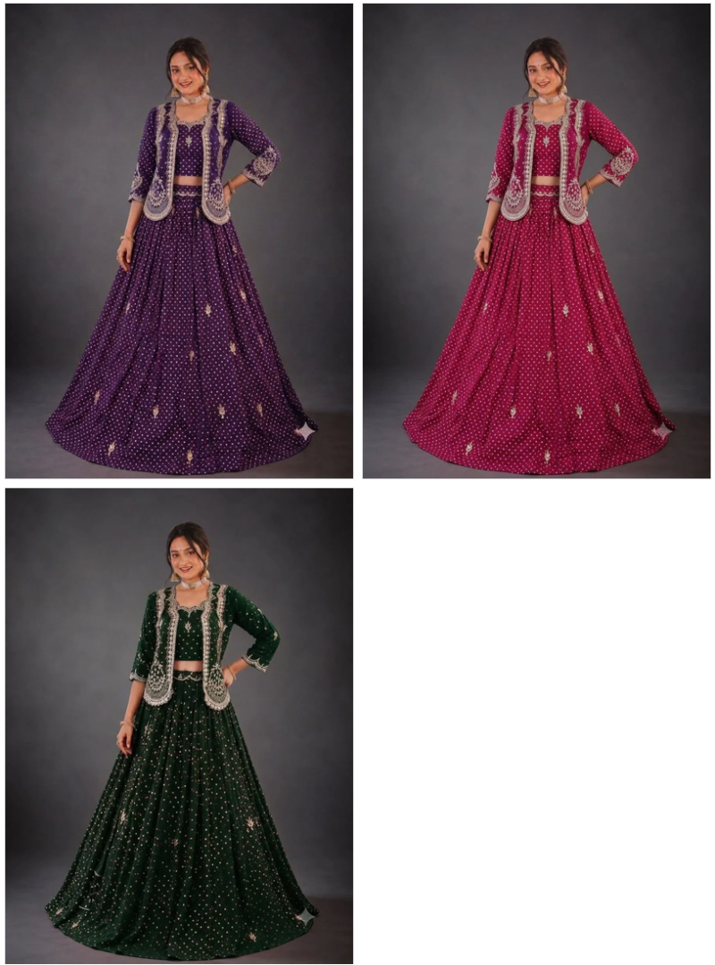Bt 7164 Vichitra Silk Sequence Worked Lehenga Choli With Jacket — Wholesale Lehenga, Vardan Ethnic wholesale from Surat — Photo 4