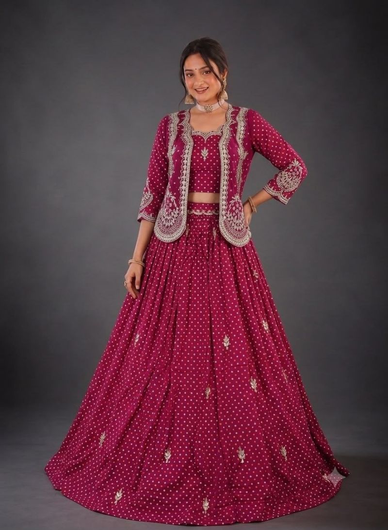 Bt 7164 Vichitra Silk Sequence Worked Lehenga Choli With Jacket