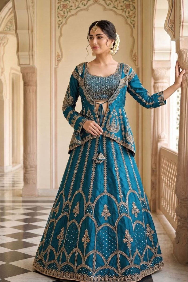 Bt 7165 Heavy Crepe Silk Designer Lehenga Choli With Koti — Wholesale Lehenga, Vardan Ethnic wholesale from Surat — Photo 3