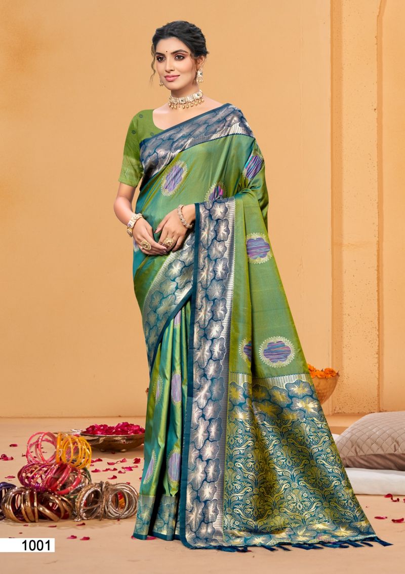 Bunawat Rangraz 2 Soft Silk Sangam Prints Woven Work Saree — Festival Sarees, Bunawat wholesale from Surat — view 6