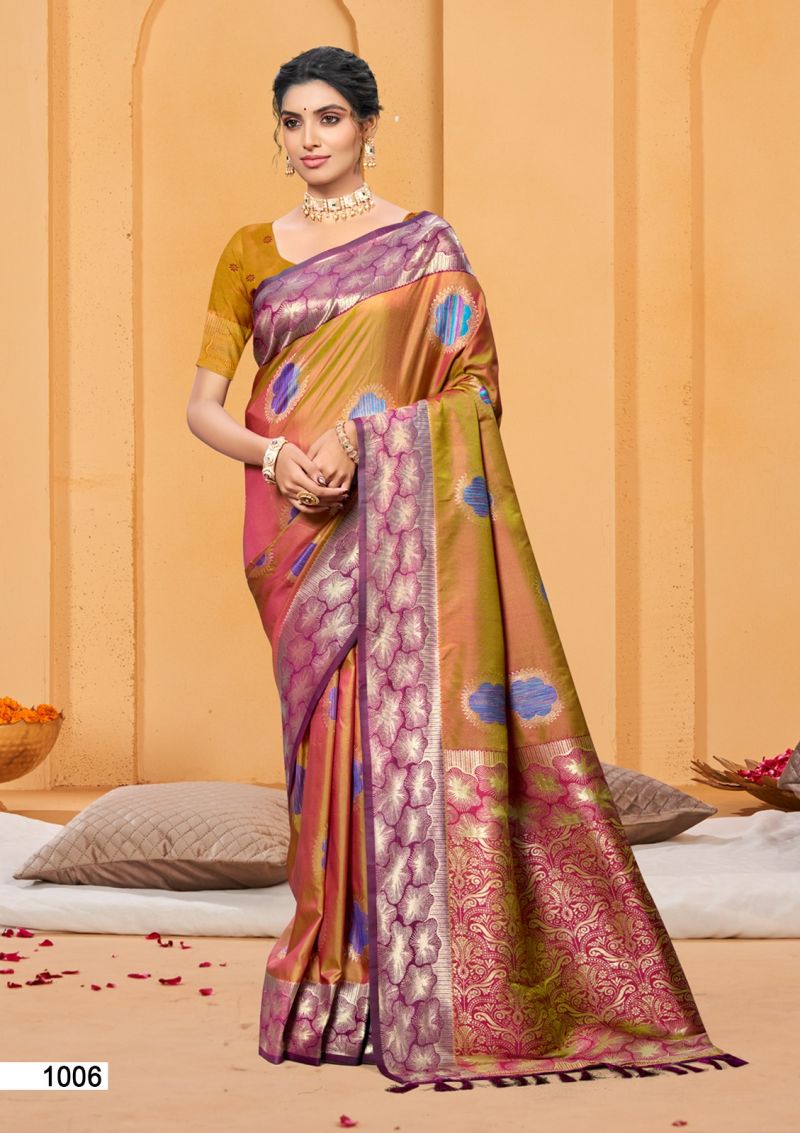 Bunawat Rangraz 2 Soft Silk Sangam Prints Woven Work Saree — Festival Sarees, Bunawat wholesale from Surat — view 5