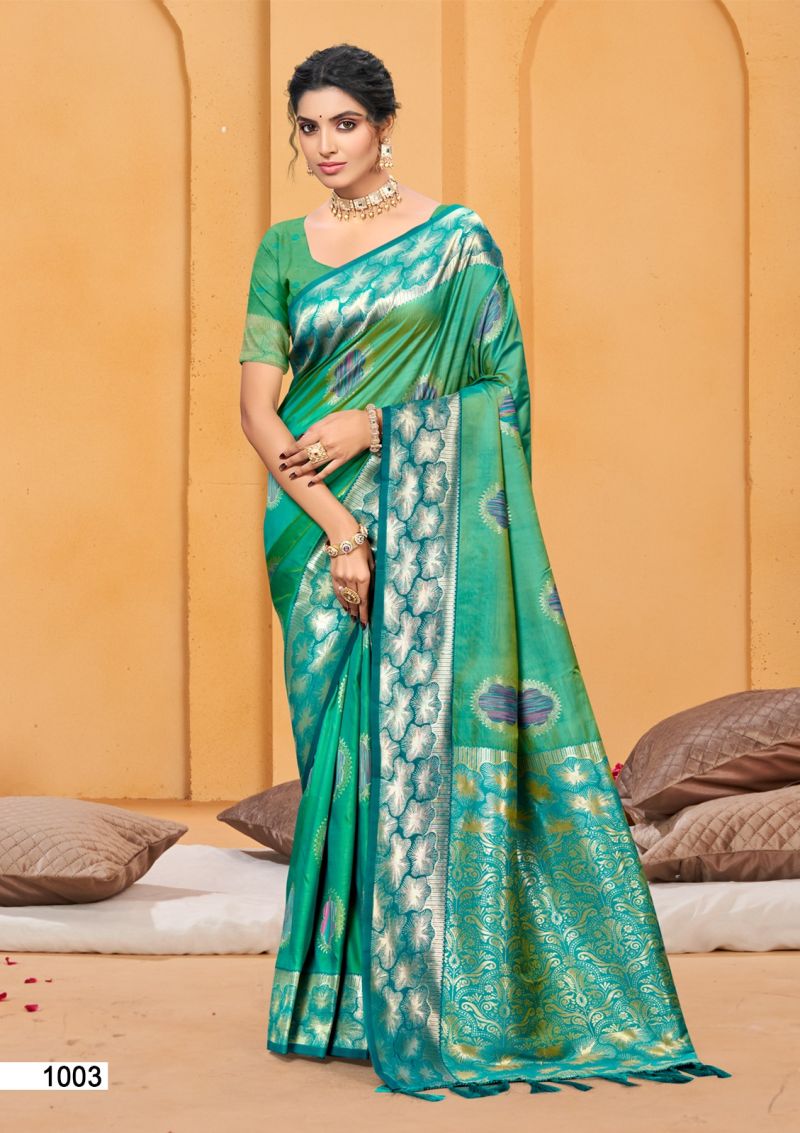 Bunawat Rangraz 2 Soft Silk Sangam Prints Woven Work Saree — Festival Sarees, Bunawat wholesale from Surat — view 4
