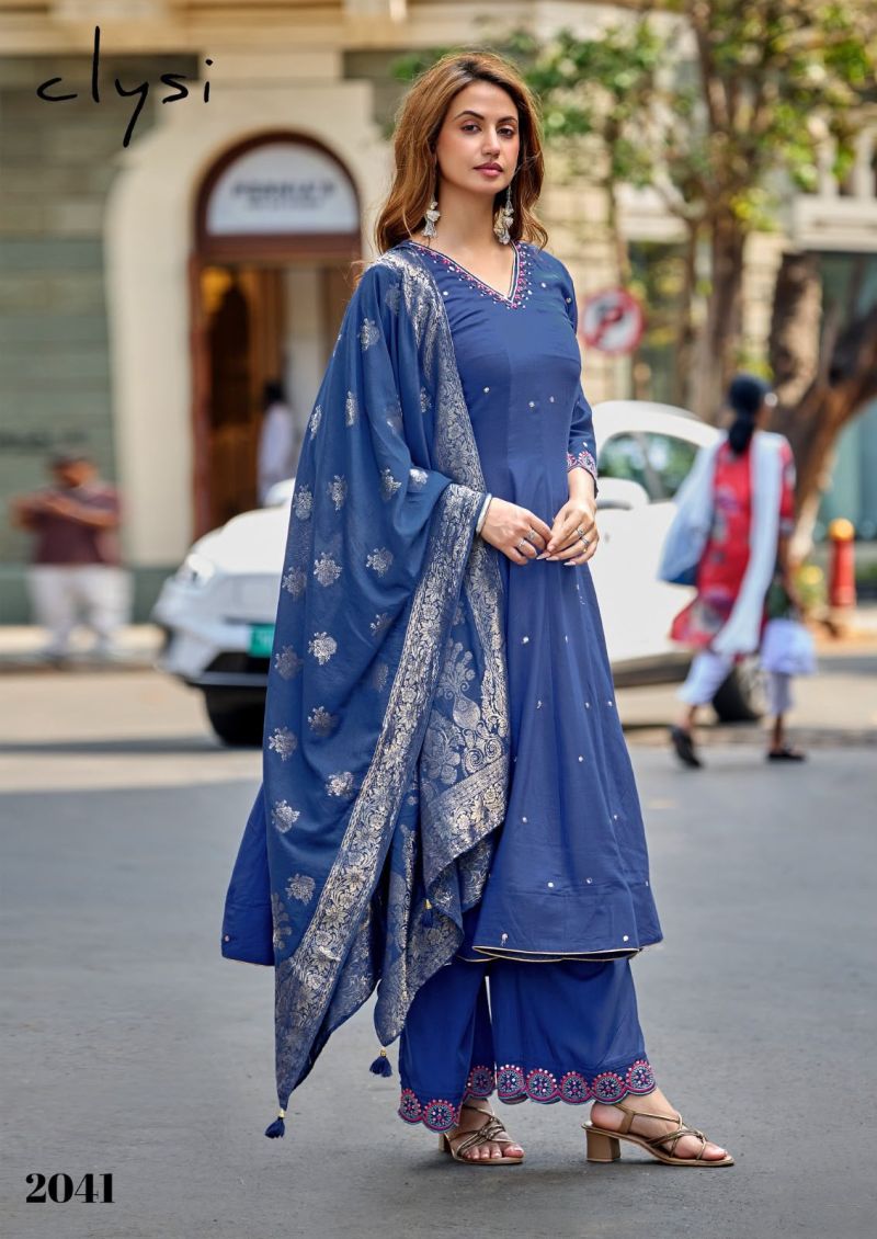 Clysi Zafira Muslin Khatali And Thread Work Kurti With Bottom Dupatta Catalog — Wholesale Kurtis, Clysi wholesale from Surat — Photo 4