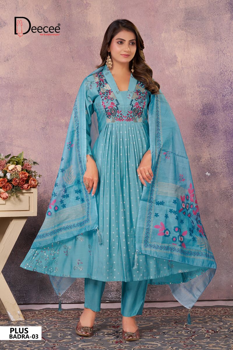 Deecee Plus Badra Roman Foil Print Neck Embroidered Anarkali Kurti With Bottom Dupatta — Wholesale Kurtis, DEECEE wholesale from Surat — Photo 3