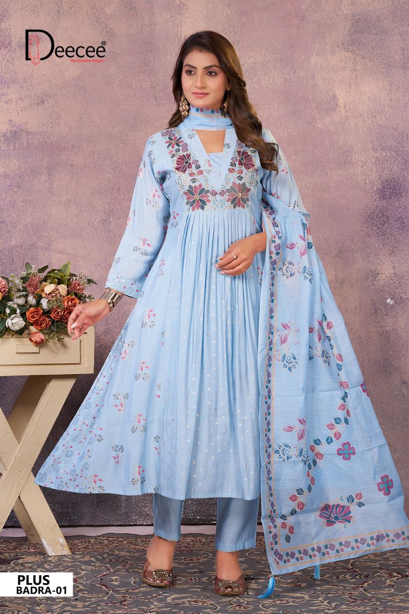 Deecee Plus Badra Roman Foil Print Neck Embroidered Anarkali Kurti With Bottom Dupatta — Wholesale Kurtis, DEECEE wholesale from Surat — Photo 2
