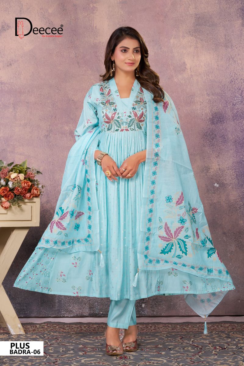 Deecee Plus Badra Roman Foil Print Neck Embroidered Anarkali Kurti With Bottom Dupatta — Wholesale Kurtis, DEECEE wholesale from Surat — Photo 6