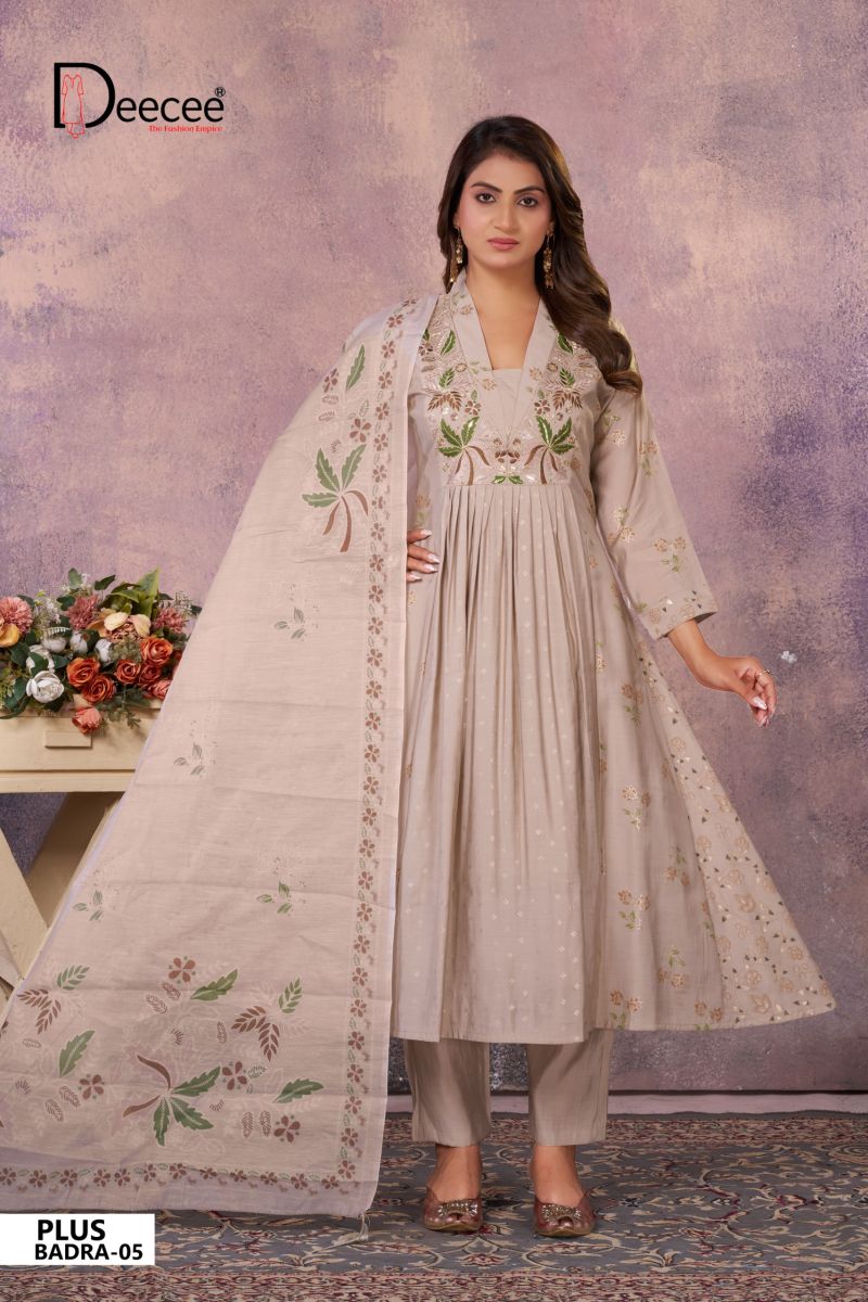 Deecee Plus Badra Roman Foil Print Neck Embroidered Anarkali Kurti With Bottom Dupatta — Wholesale Kurtis, DEECEE wholesale from Surat — Photo 5