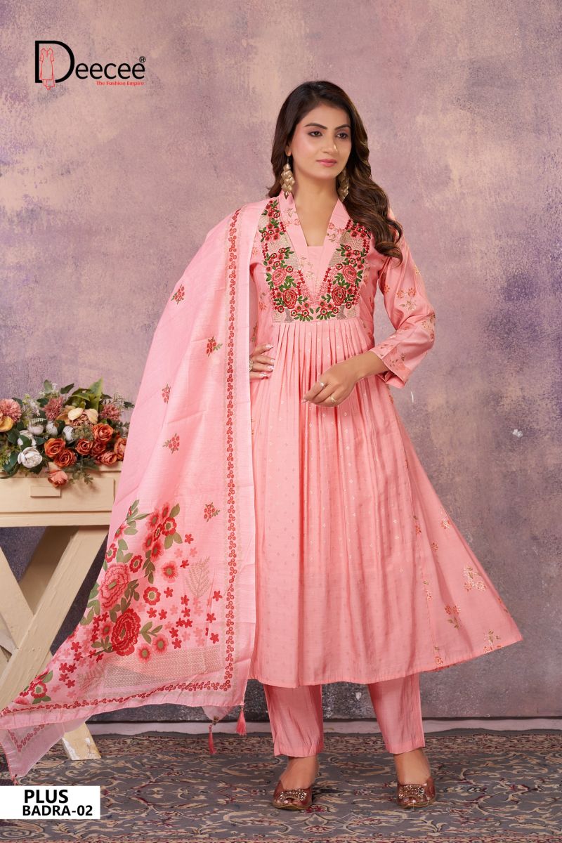 Deecee Plus Badra Roman Foil Print Neck Embroidered Anarkali Kurti With Bottom Dupatta — Wholesale Kurtis, DEECEE wholesale from Surat — Photo 4