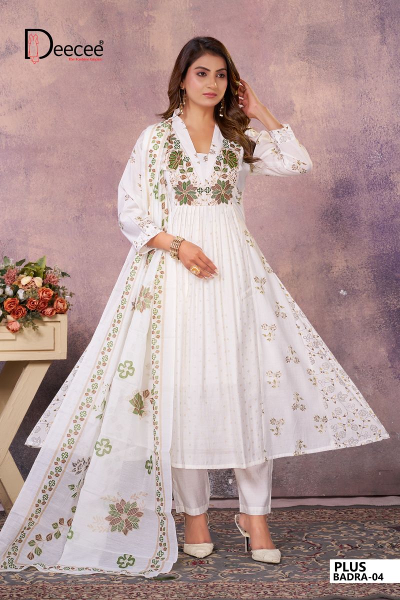 Deecee Plus Badra Roman Foil Print Neck Embroidered Anarkali Kurti With Bottom Dupatta