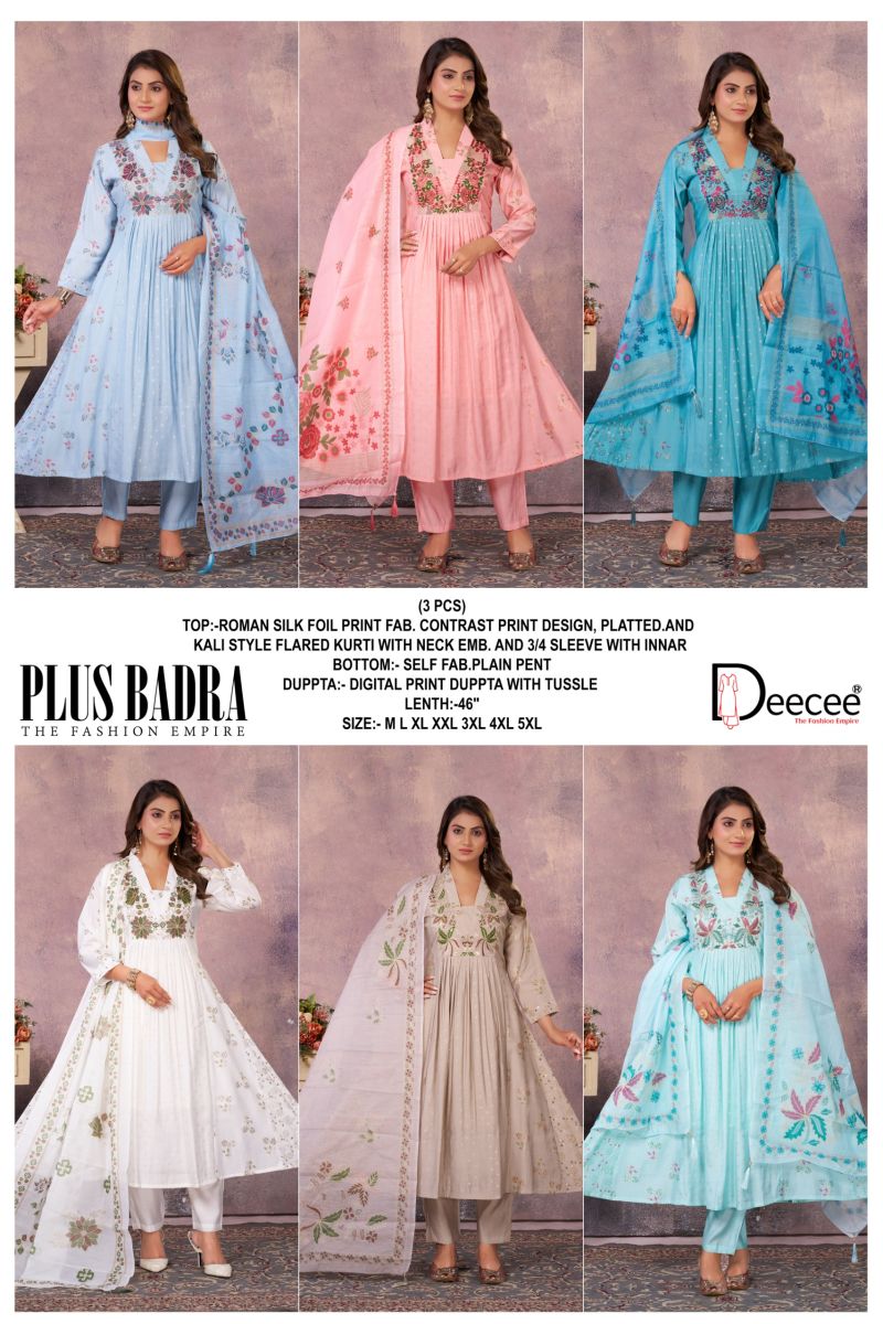 Deecee Plus Badra Roman Foil Print Neck Embroidered Anarkali Kurti With Bottom Dupatta — Wholesale Kurtis, DEECEE wholesale from Surat — Photo 7