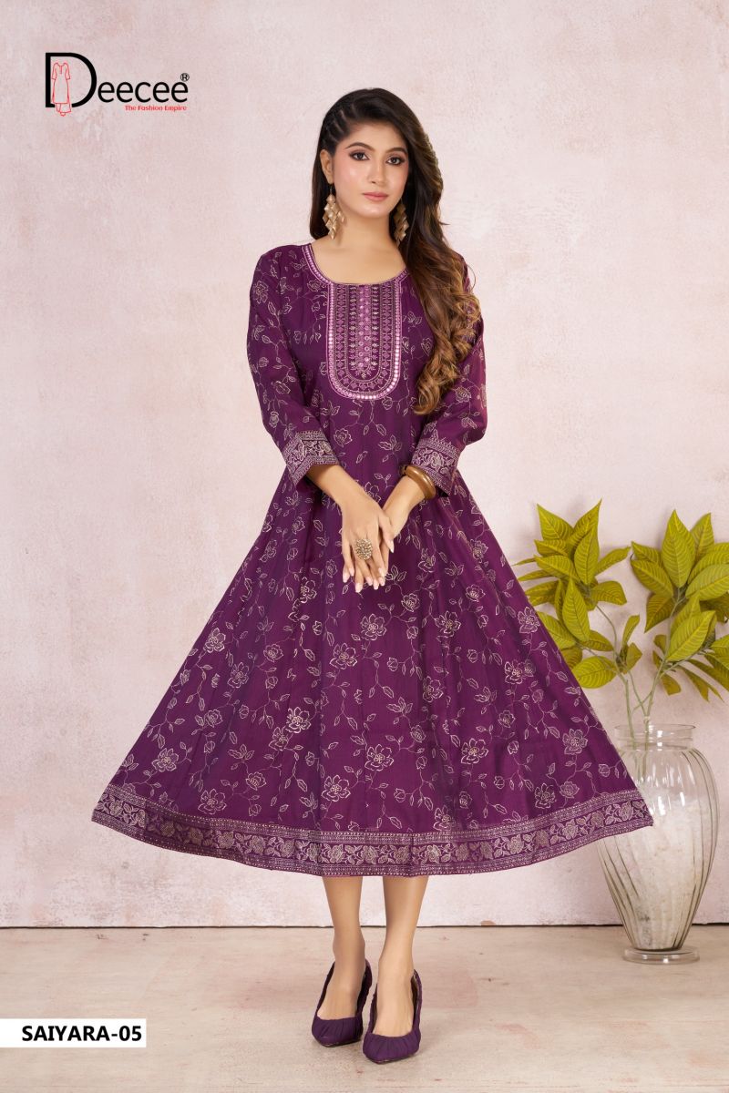 Deecee Saiyara Vatican Foil Print Neck Embroidered Flair Kurti Collection — Wholesale Kurtis, DEECEE wholesale from Surat — view 3