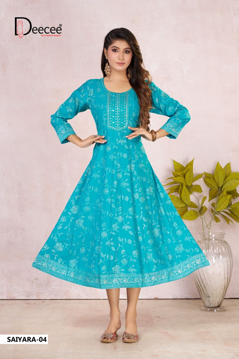 Deecee Saiyara Vatican Foil Print Neck Embroidered Flair Kurti Collection — Wholesale Kurtis, DEECEE wholesale from Surat — view 2