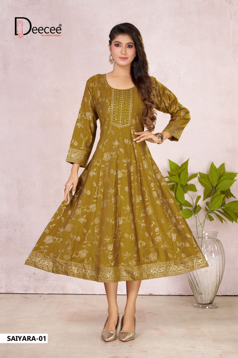 Deecee Saiyara Vatican Foil Print Neck Embroidered Flair Kurti Collection