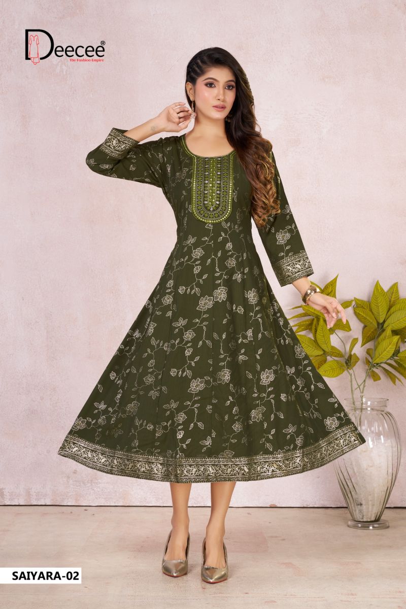 Deecee Saiyara Vatican Foil Print Neck Embroidered Flair Kurti Collection — Wholesale Kurtis, DEECEE wholesale from Surat — view 5