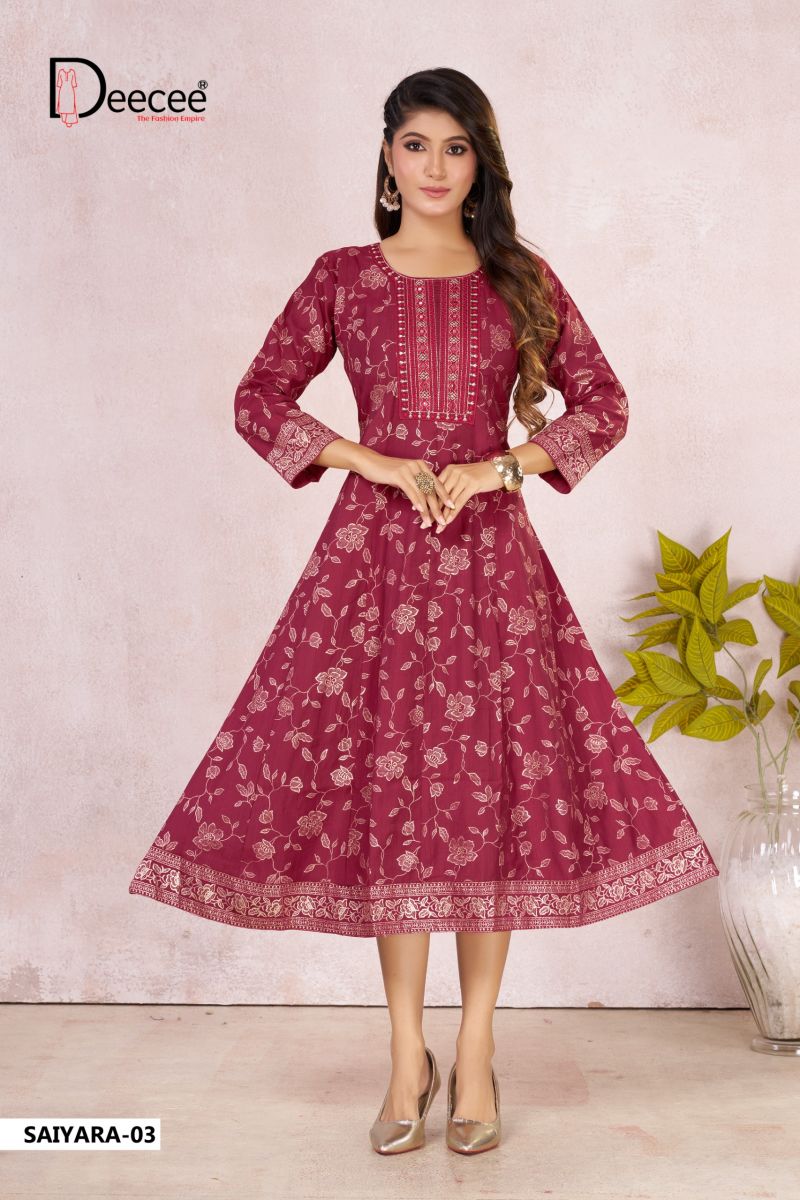 Deecee Saiyara Vatican Foil Print Neck Embroidered Flair Kurti Collection — Wholesale Kurtis, DEECEE wholesale from Surat — view 4