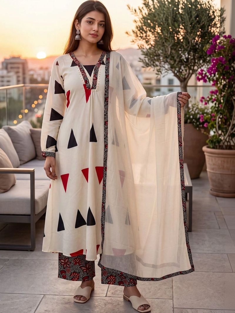 Dhruvi 525 Cotton Printed Kurti With Bottom Dupatta Collection