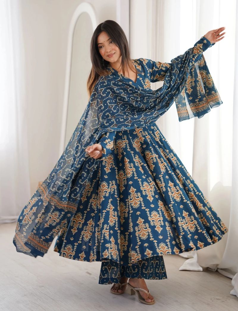 Dhruvi 532 Viscose Printed Fancy Anarkali Kurti With Bottom Dupatta Collection — Wholesale Kurtis, Vardan Ethnic wholesale from Surat — Photo 3