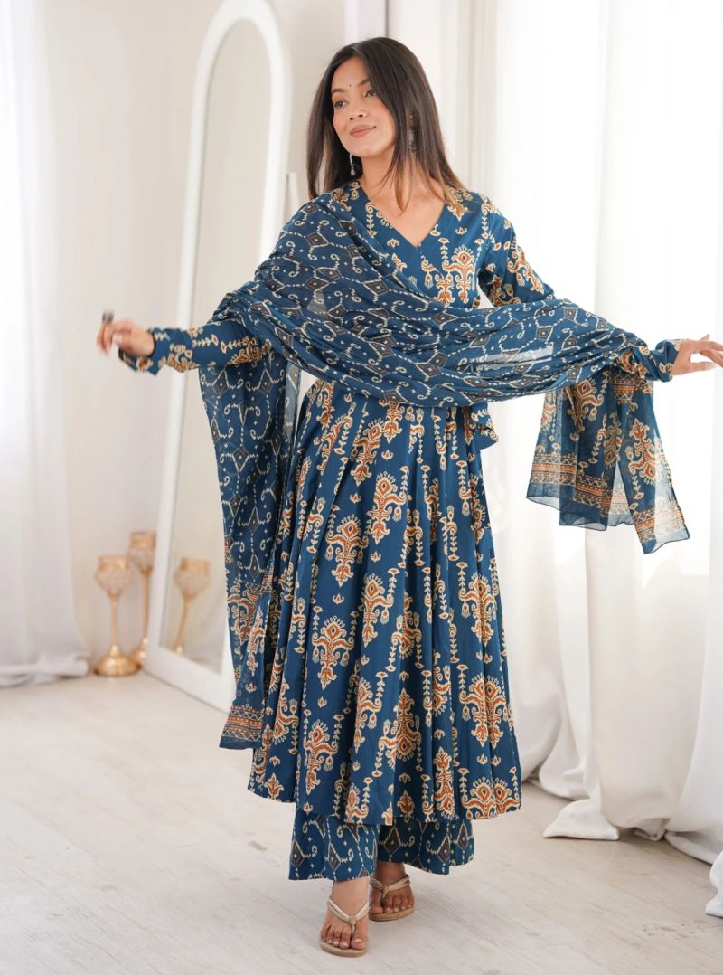 Dhruvi 532 Viscose Printed Fancy Anarkali Kurti With Bottom Dupatta Collection