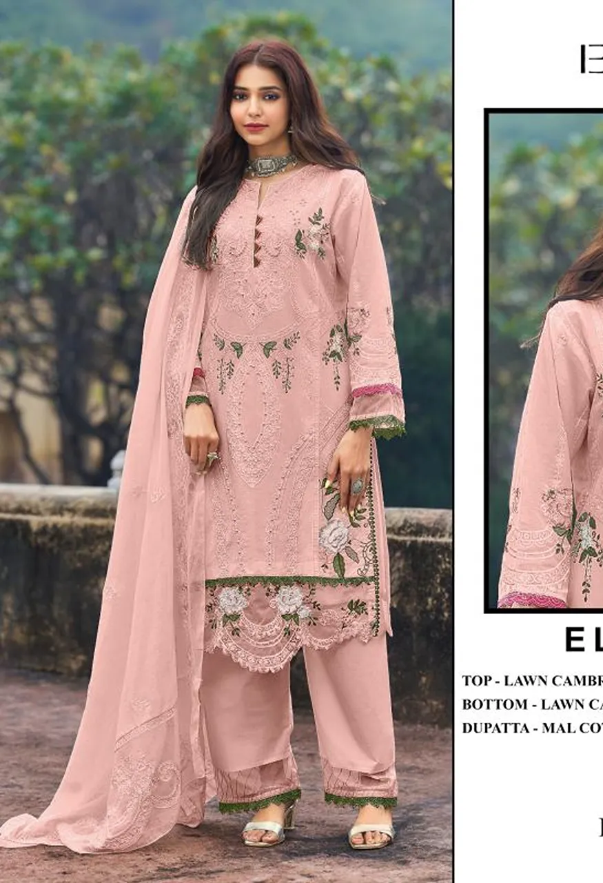 Elan E 49 A To D Cambric Cotton Embroidered Salwar Kameez Collection
