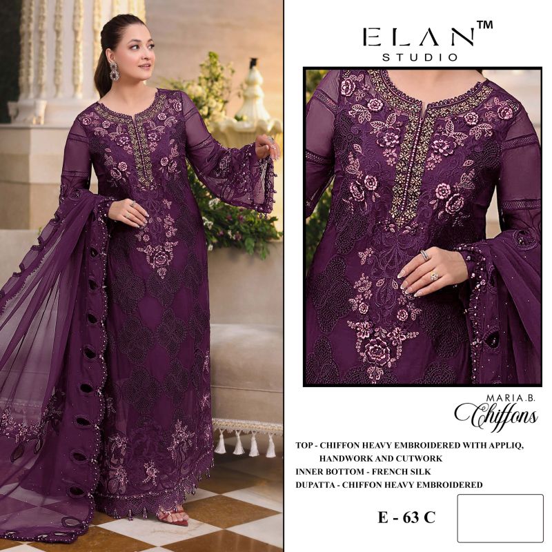 Elan E 63 A To D Chiffon Embroidered Salwar Kameez Collection — Wholesale Salwar Suits, Vardan Ethnic wholesale from Surat — Photo 5