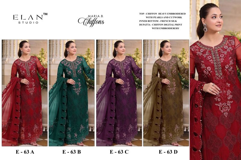 Elan E 63 A To D Chiffon Embroidered Salwar Kameez Collection — Wholesale Salwar Suits, Vardan Ethnic wholesale from Surat — Photo 9