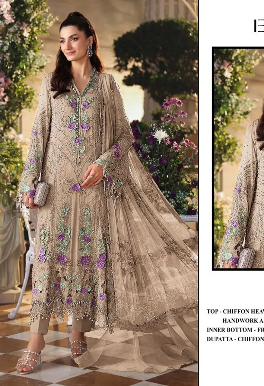 Elan E 66 A To D Chiffon Hand Work Salwar Kameez Catalog