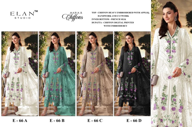 Elan E 66 A To D Chiffon Hand Work Salwar Kameez Catalog — Wholesale Salwar Suits, Vardan Ethnic wholesale from Surat — view 7