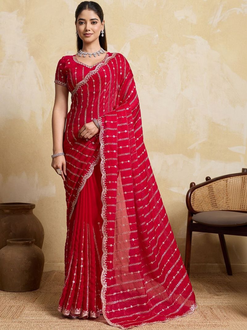 Em 20 Fandy Chiffon Embroidered Sequence Worked Saree