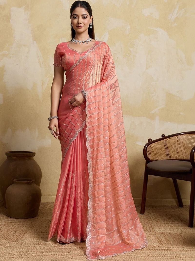 Em 20 Fandy Chiffon Embroidered Sequence Worked Saree — Designer Partywear Sarees, Vardan Ethnic wholesale from Surat — Photo 2