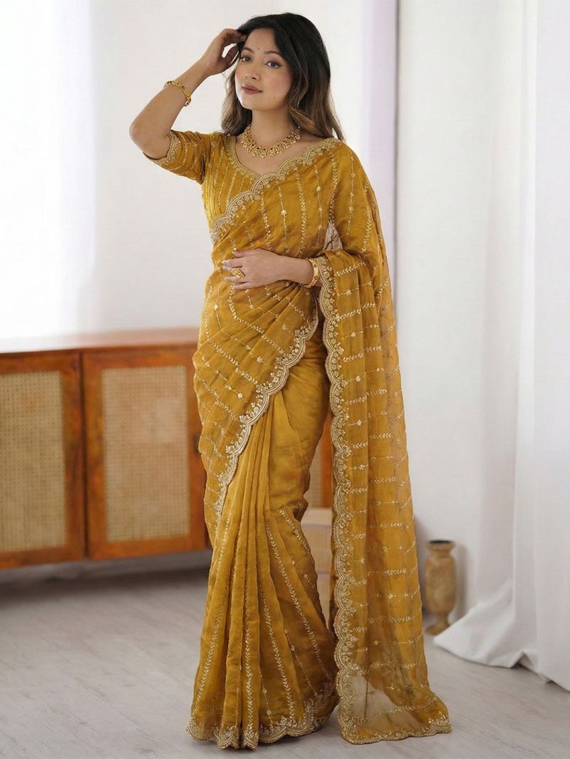 Em 20 Fandy Chiffon Embroidered Sequence Worked Saree — Designer Partywear Sarees, Vardan Ethnic wholesale from Surat — Photo 5