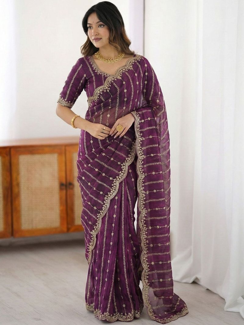 Em 20 Fandy Chiffon Embroidered Sequence Worked Saree — Designer Partywear Sarees, Vardan Ethnic wholesale from Surat — Photo 4