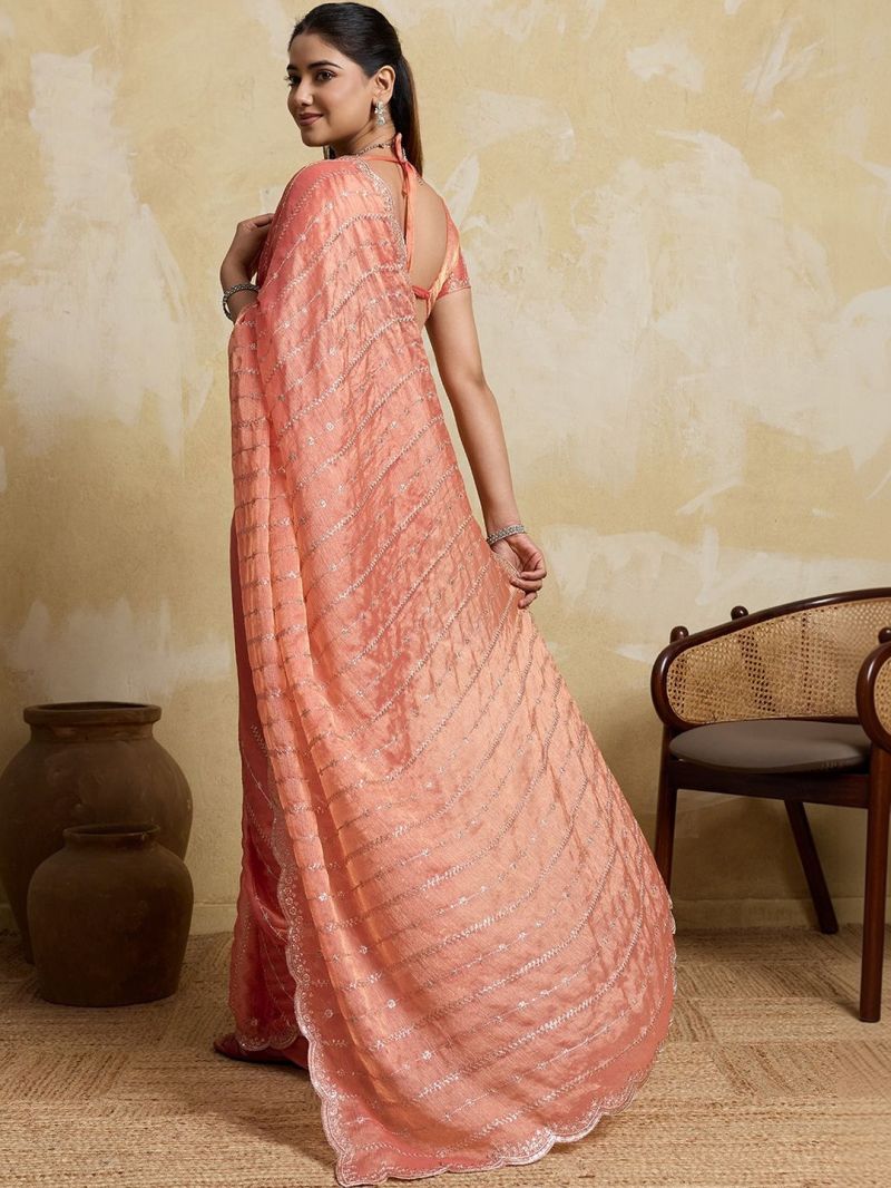 Em 20 Fandy Chiffon Embroidered Sequence Worked Saree — Designer Partywear Sarees, Vardan Ethnic wholesale from Surat — Photo 3