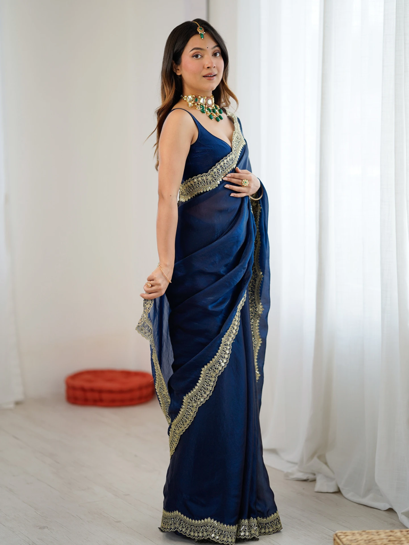 Em 24 Satin Sequence Worked Party Wear Saree — Wholesale Sarees, Vardan Ethnic wholesale from Surat — Photo 3