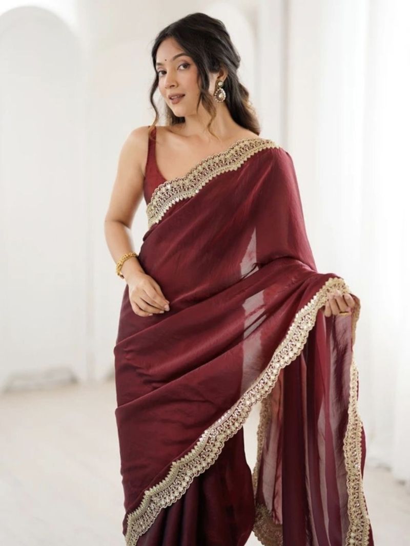 Em 24 Satin Sequence Worked Party Wear Saree — Wholesale Sarees, Vardan Ethnic wholesale from Surat — Photo 6